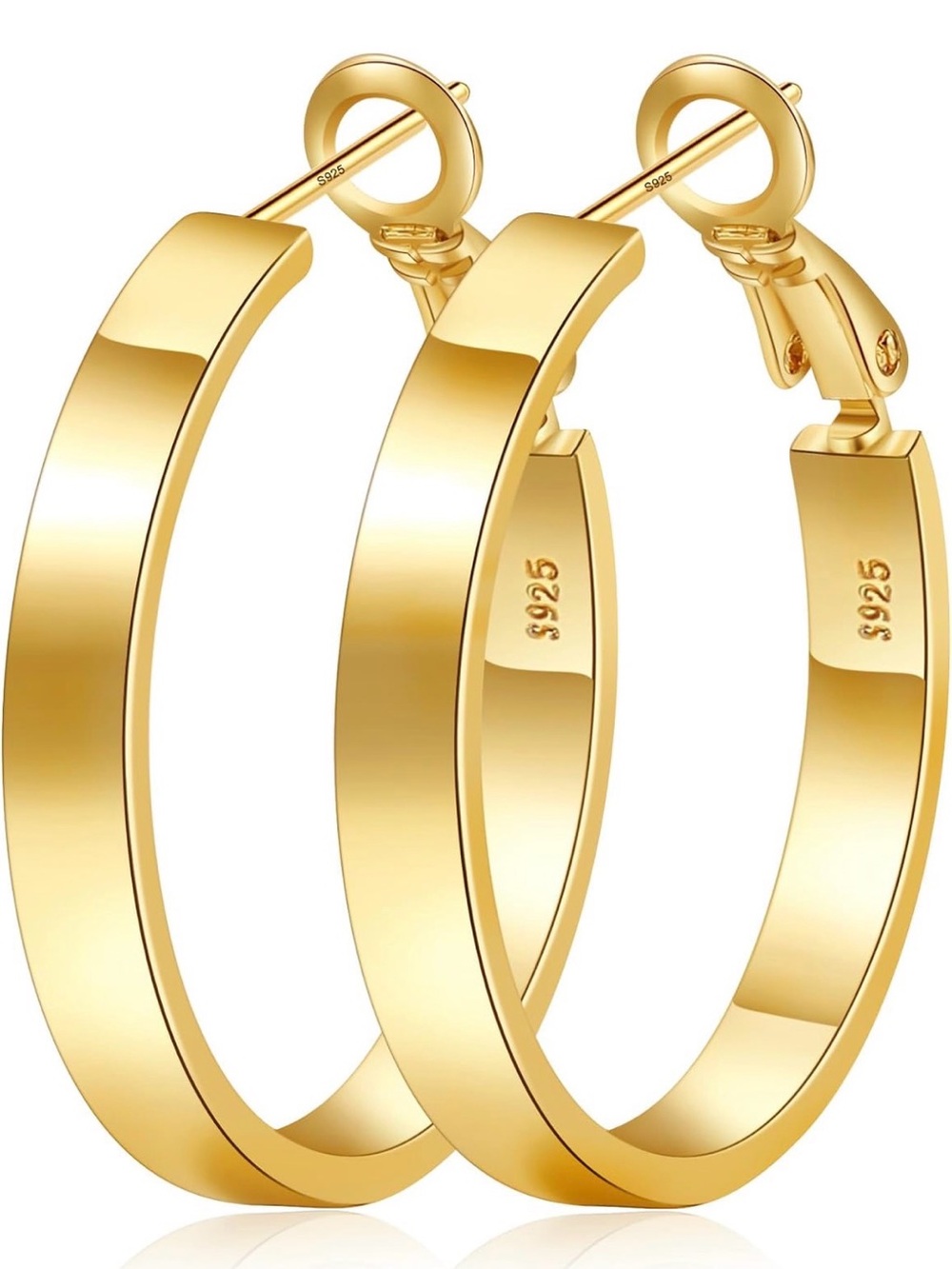 14k Gold plated 925 sterling  Hoop Earrings for Women - Classic Polished Hoops